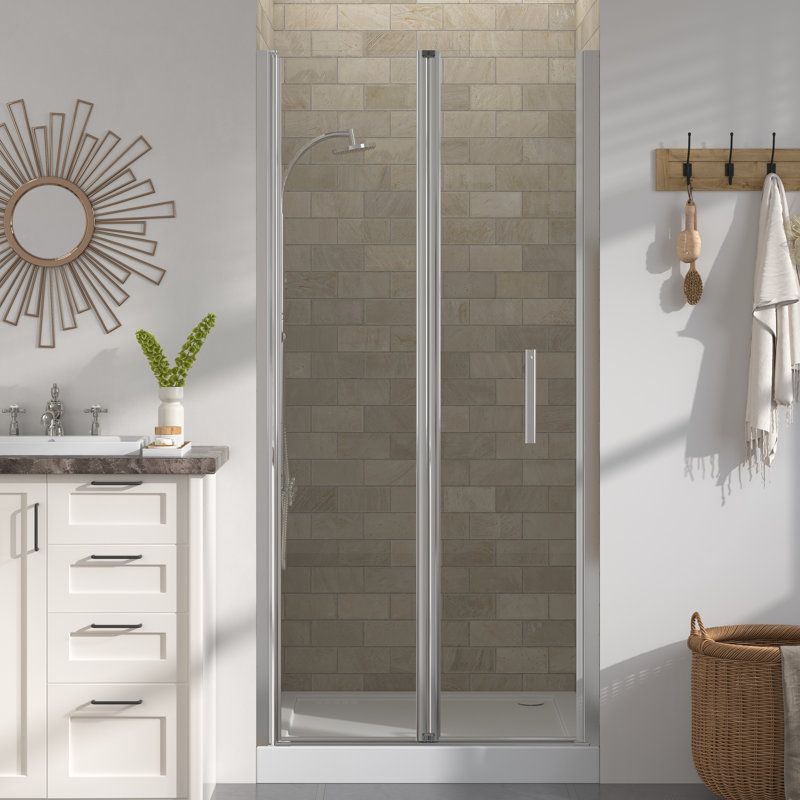 36" W x 72" H Frameless Bi-Fold Glass Shower Door with Tempered Glass and Reversible Installation in Chrome, Chrome, 36"