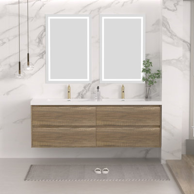 Meuble-lavabo double 72 po avec lavabos intégrés en résine