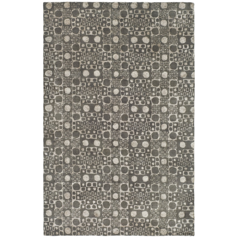Tapis gris foncé / ivoire Freda, Rectangle 7 pi 6 po x 9 pi 6 po