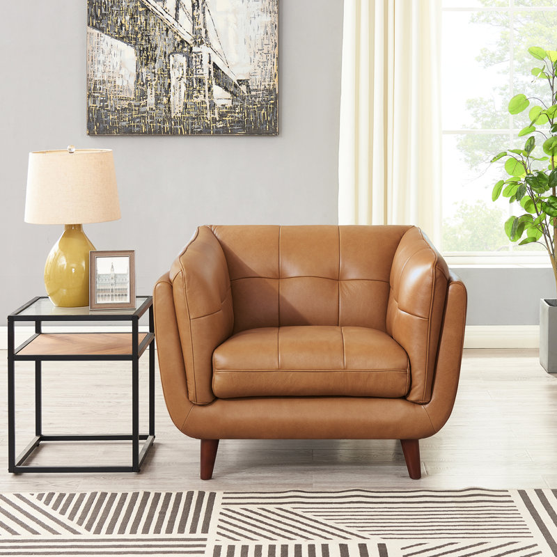 Siège en cuir, siège en mousse et coussins fixes d'une largeur de 37,5 po, chaise en bois massif d'une profondeur de 43 po