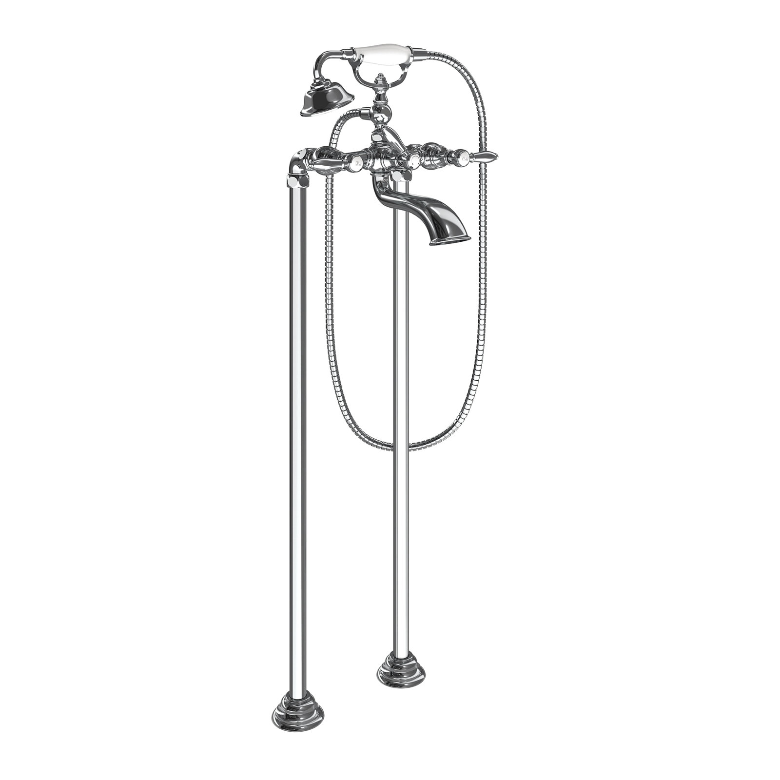 Weymouth Double Handle Floor Mounted Clawfoot Tub Faucet Trim with Diverter and Handshower, Chrome