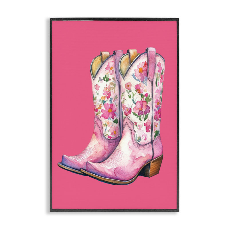«Glam Cowgirl» sur giclée rose encadrée, design par Lettré et doublé, Giclée encadrée noir minuit, H 24 po x l 16 po