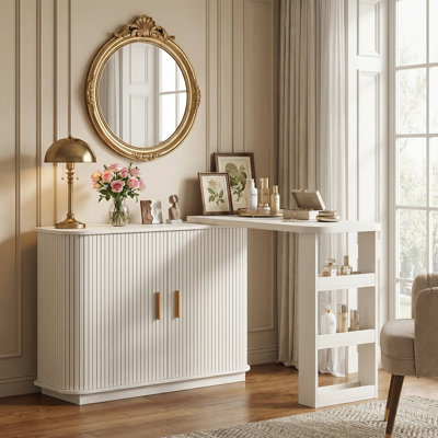 Extendable L-Shaped Vanity Table With Roller Shutter