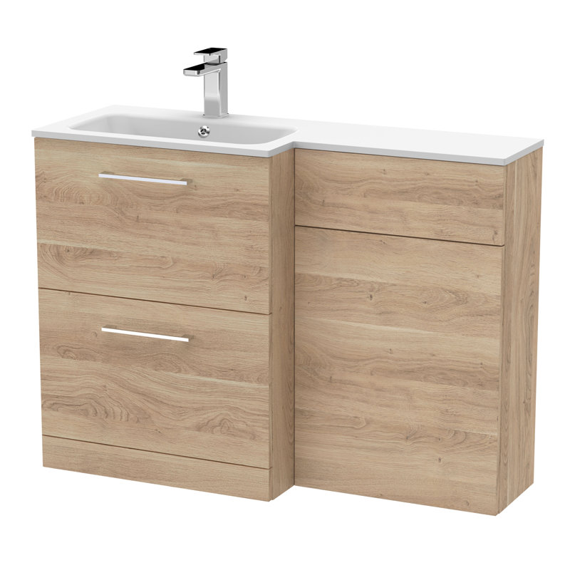 Arno Single Bathroom Vanity with Sits On Furniture Stone Basin, Bleached Oak