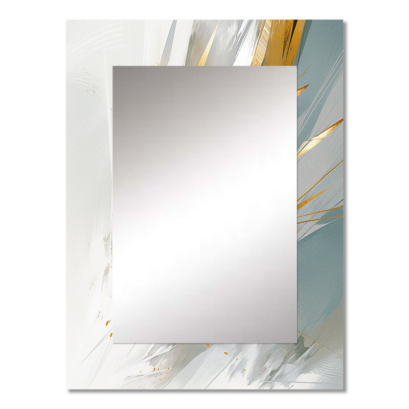 Gold and Cream Mosaic Echoes - Cubism Mirror, Gold Unique Wall Mirror, Printed Metal Art, 32" x 24"