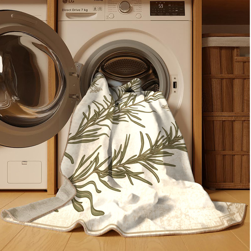 Tapis beige rustique lavable à la machine Oyan Rosemary Country, Carré 5 pi