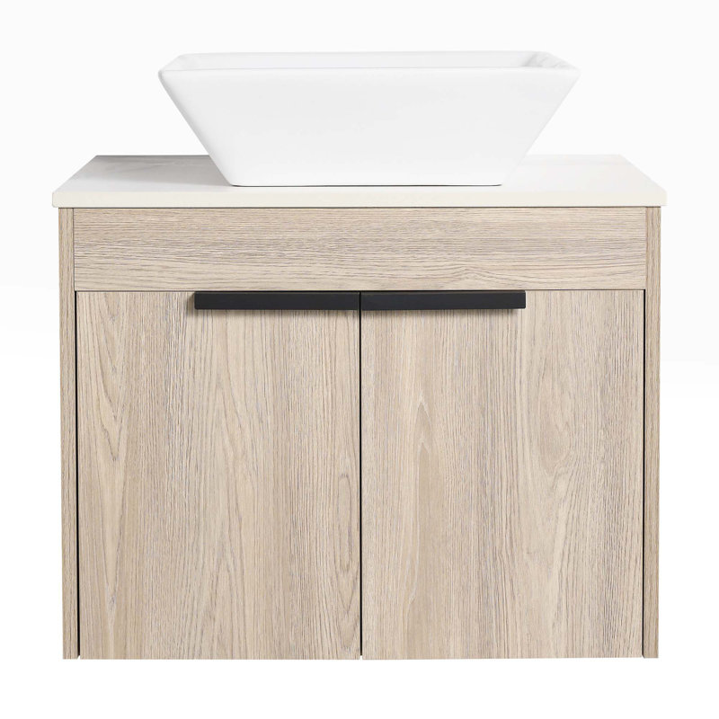 Meuble-lavabo mural simple 23,6 po avec plateau en pierre frittée Kaneko