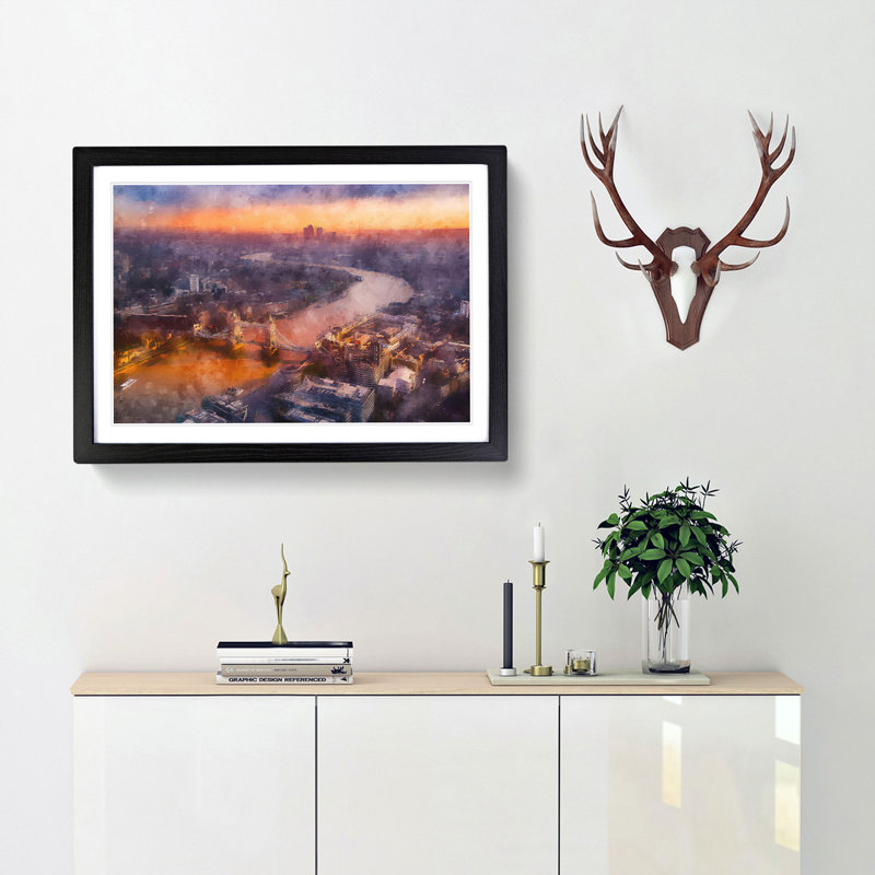 Sunrise over London - Framed Print, 62cm H x 87cm W x 2cm D, Black Framed