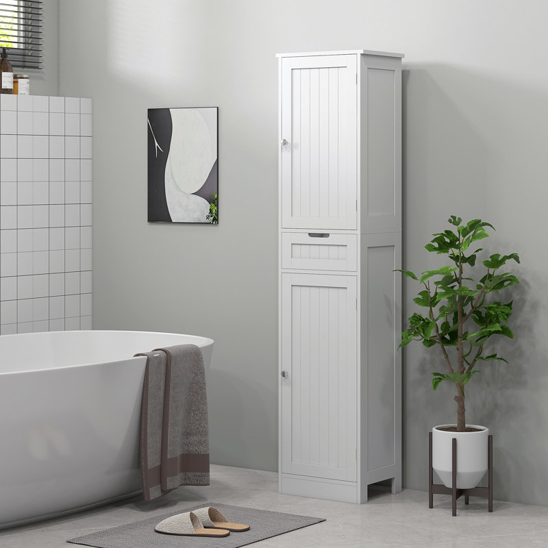 Grande armoire de rangement pour salle de bain avec portes, tiroir, tablette réglable
