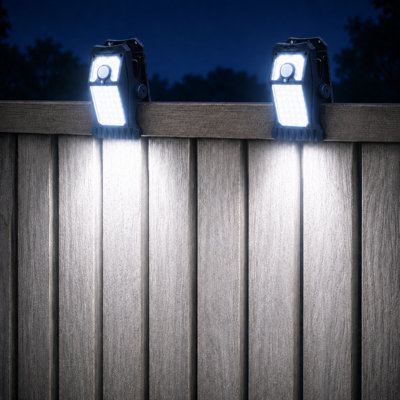 Éclairage solaire à pince pour l'extérieur avec capteur de mouvement et lumières de sécurité imperméables pour clôture