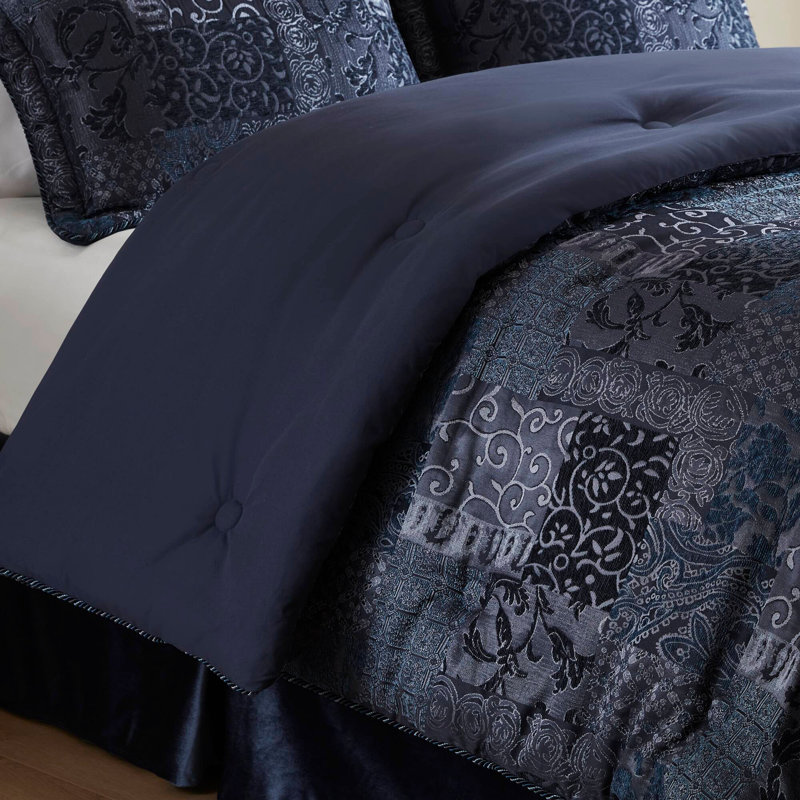 4 PCS Queen Comforter Set Navy