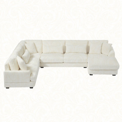129" Oversized Sectional Sofa U-shaped Sofa Couch Modern Sofa Upholstered in Soft Corduroy with a Chaise Lounge for Living Room