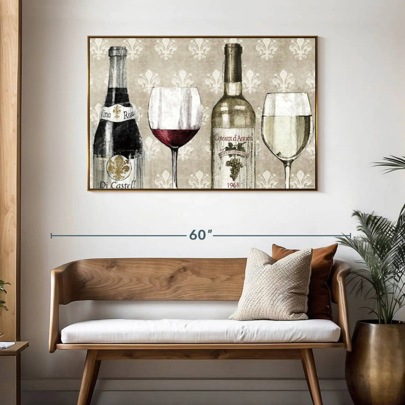 Crayon à vin III, 46 po x 31 po, Cadre flottant doré