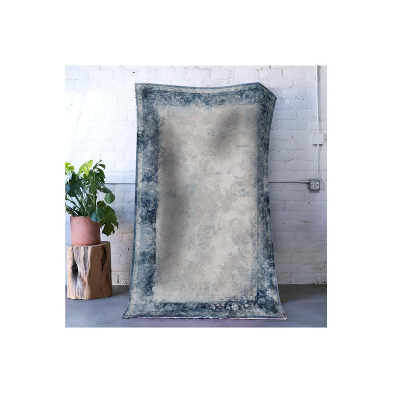 Tapis décoratif bleu glacier lavable à la machine, Sous-tapis rectangulaire de 3 pi 3 po x 4 pi 11 po