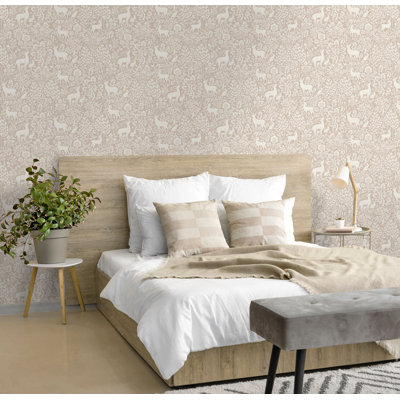 Pink Peaceful Forest Scene Nonwoven, Non-pasted Textured Wallpaper 57sqft.