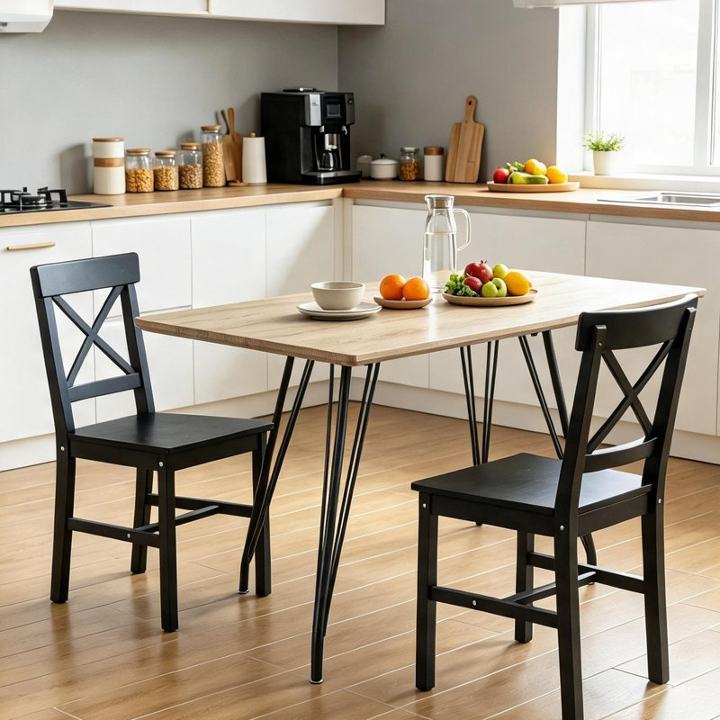 Table de cuisine/salle à manger, combinant 41,3 x 47 x 87 cm, pin noir de jais et détails en bois massif