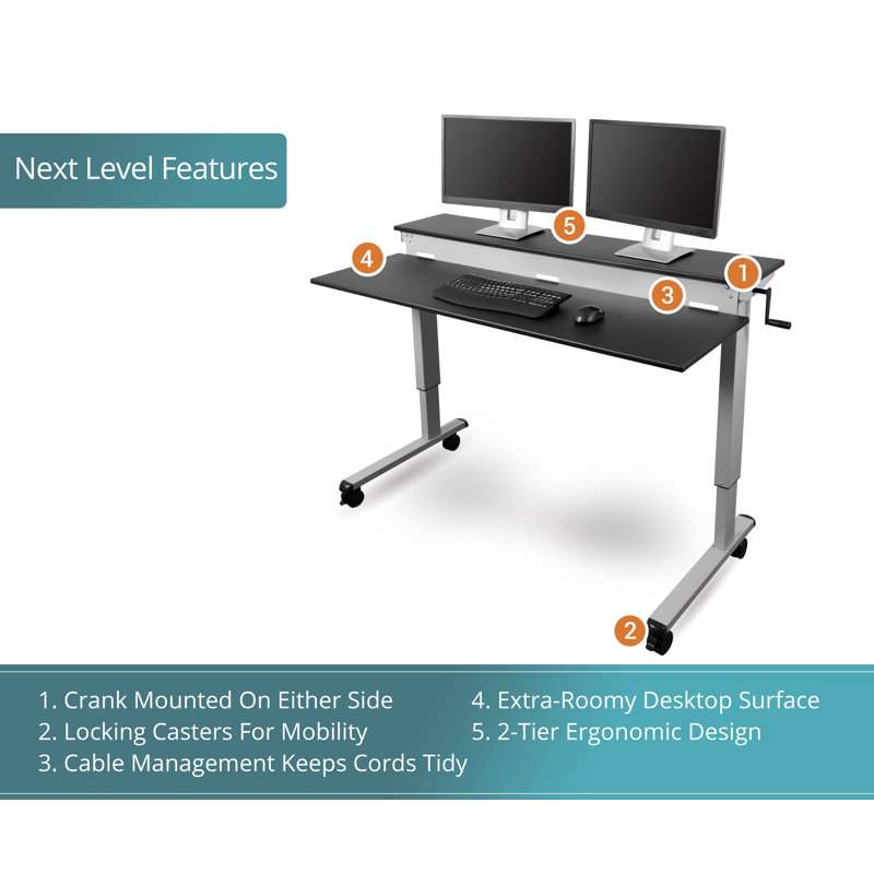 Selinger Adjustable Metal Base Standing Desk, 47.25" H x 47.25" W x 28.5" D, Black/Silver