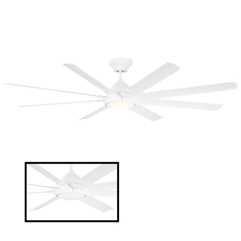Hydra 8 - Blade Outdoor LED Smart Standard Ceiling Fan with Wall Control and Light Kit Included, Works With Alexa and iOS or Android App