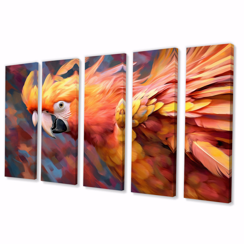 Tropical Parrot II - animaux, reproduction sur toile - 5 panneaux égaux