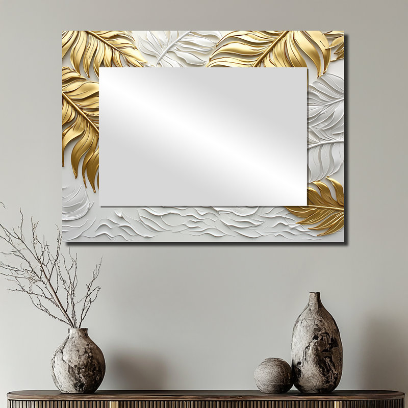 Golden Cream Palms Reunion II - Miroir d'appoint mural palmiers et palmiers - imprimé sur métal, 24 po x 32 po
