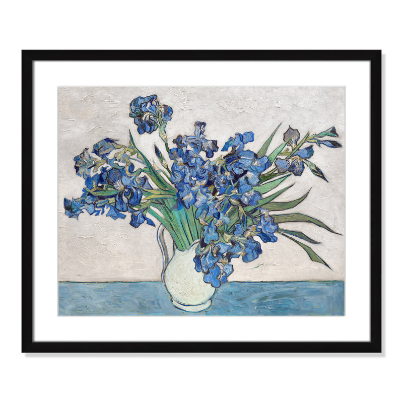 Imprimé iris bleu par Vincent Van Gogh, Encadré de boîte noir, Blanc, H 25,5 po x l 21,5 po