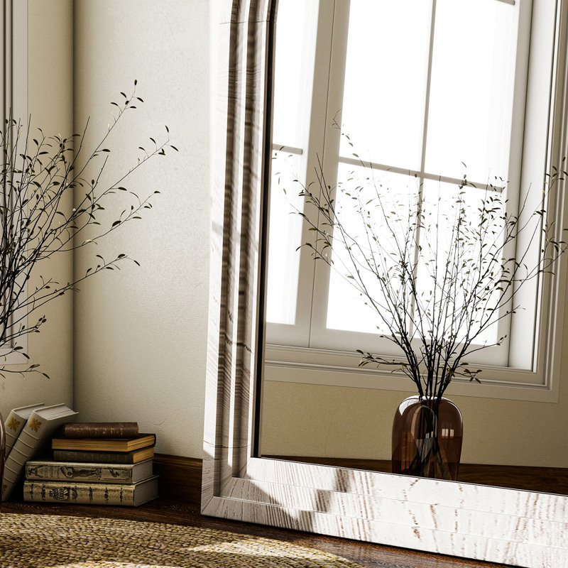 Wood Framed Wall Mirror, White Wood, 35.4" x 24"