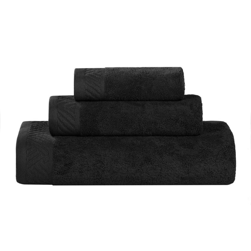 Ensemble de serviettes de bain 3 pièces en coton égyptien Olender, Noir