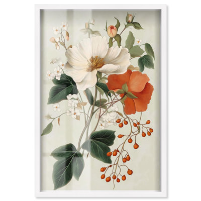 Décoration murale à motif floral boîte à ombre par Art Remedy, cadre blanc, 17 x 25