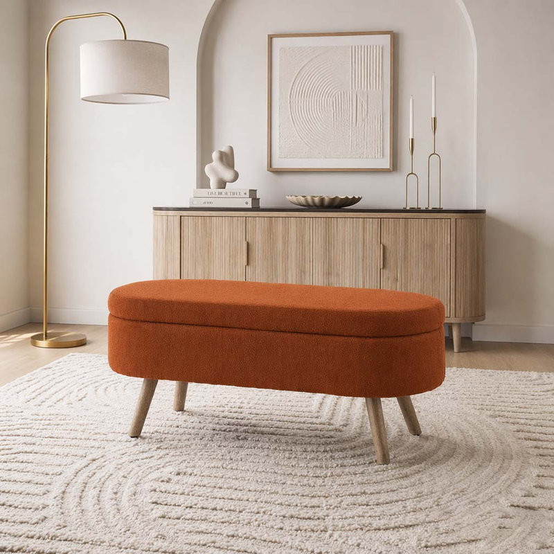 Banc de rangement avec repose-pieds ovale, Orange