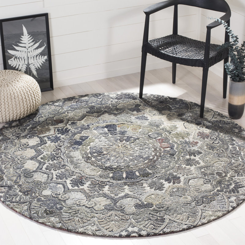 Brantley Floral Handmade Tufted Grey Area Rug, Round 10'