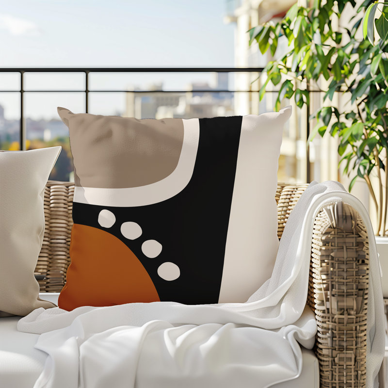 Oreiller carré réversible intérieur / extérieur Tobe Minimalist, H 15 po x l 15 po, Orange brûlé / noir / blanc cassé