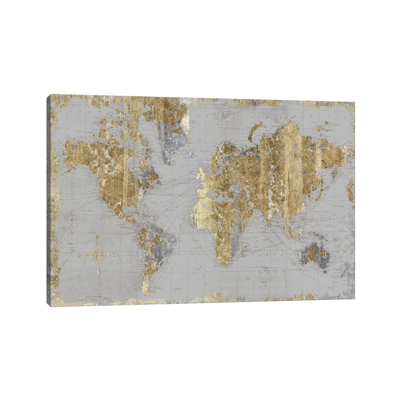 Gilded Map Light Gray by Wild Apple Portfolio - Wrapped Canvas Print, 20.32 cm H x 30.48 cm W