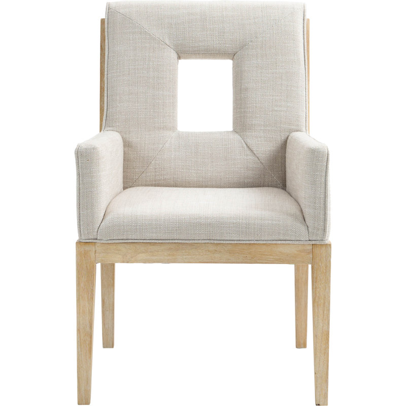 Flore Linen Textured Fabric Dining Arm Chair, Natural, Cream Linen Textured Fabric