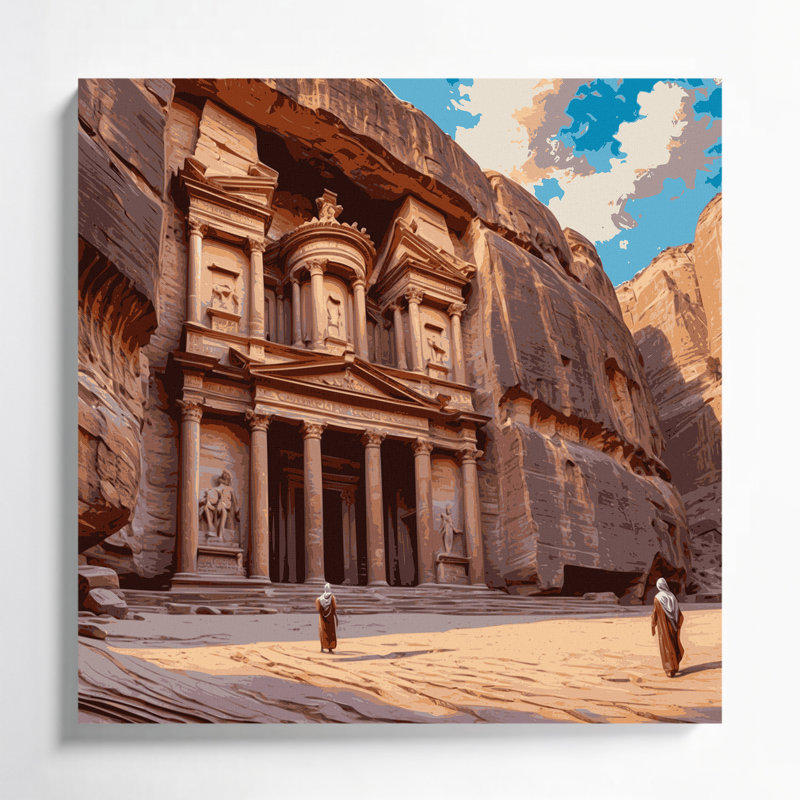 Art mural sur toile brun avec villes de Petra, H 12 po x l 12 po