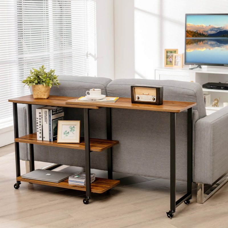 Patented 360° Free Rotating Sofa Side Table with Storage Shelves and Casters