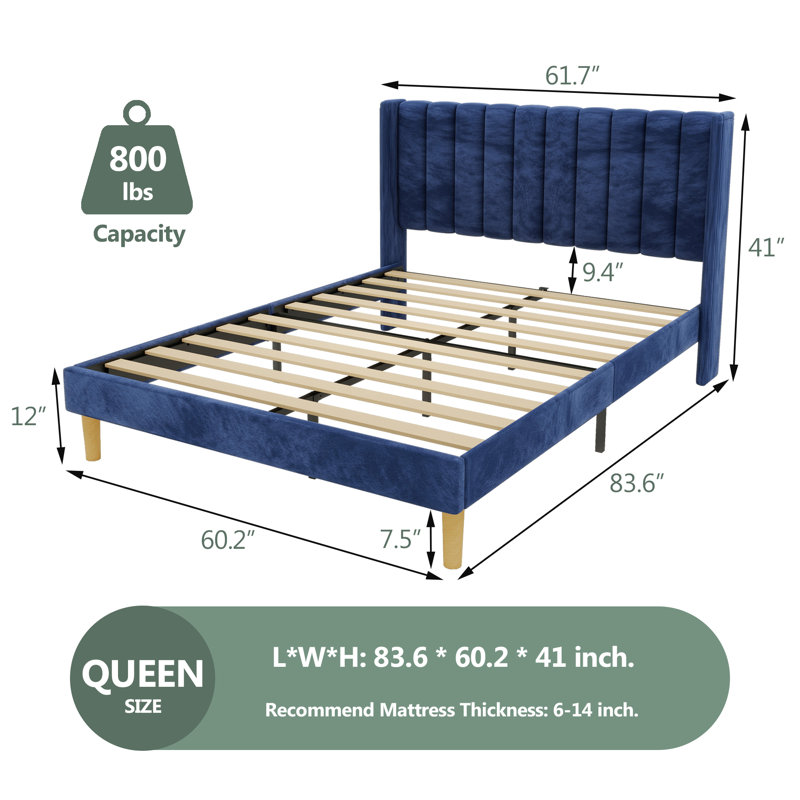 Sutter Upholstered Bed, Queen, Blue