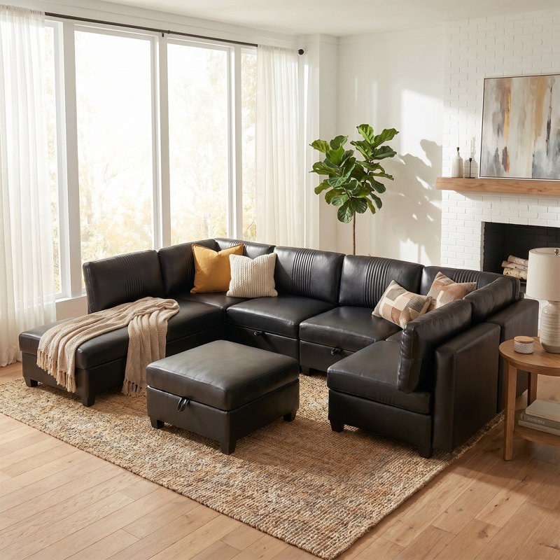 Canapé modulaire en U avec repose-pieds, canapé modulaire en polyuréthane flexible à 8 places avec rangement caché et fonction couchette, formes convertibles pour grand salon, réunions de famille