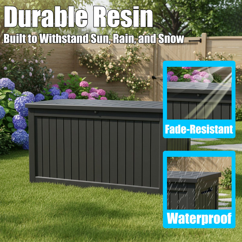 230 Gallon Outdoor Storage Box – Weather-Resistant Resin Deck Box, Black