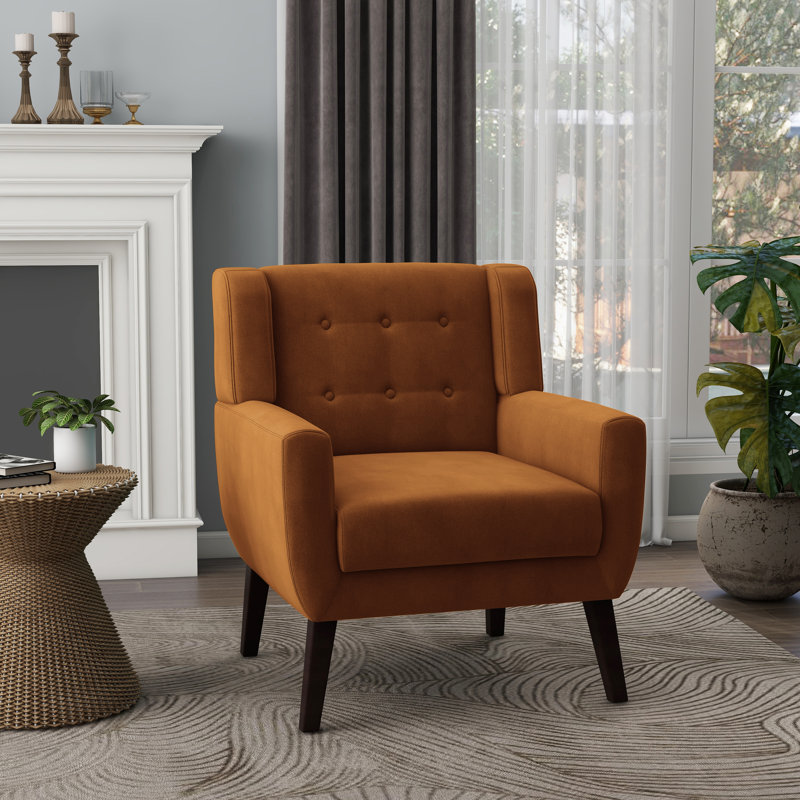 Fauteuil capitonné de 27,5 po de largeur Stephanny, Velours rouille orange