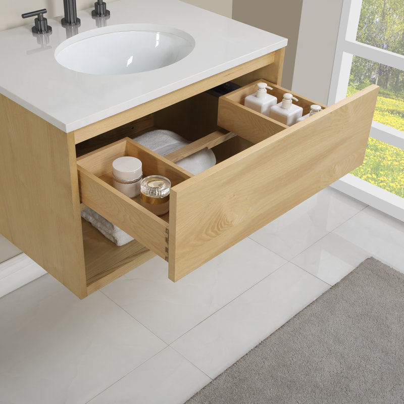 Redbridge 30'' Single Wall Mounted Bathroon Vanity with Quartz Top