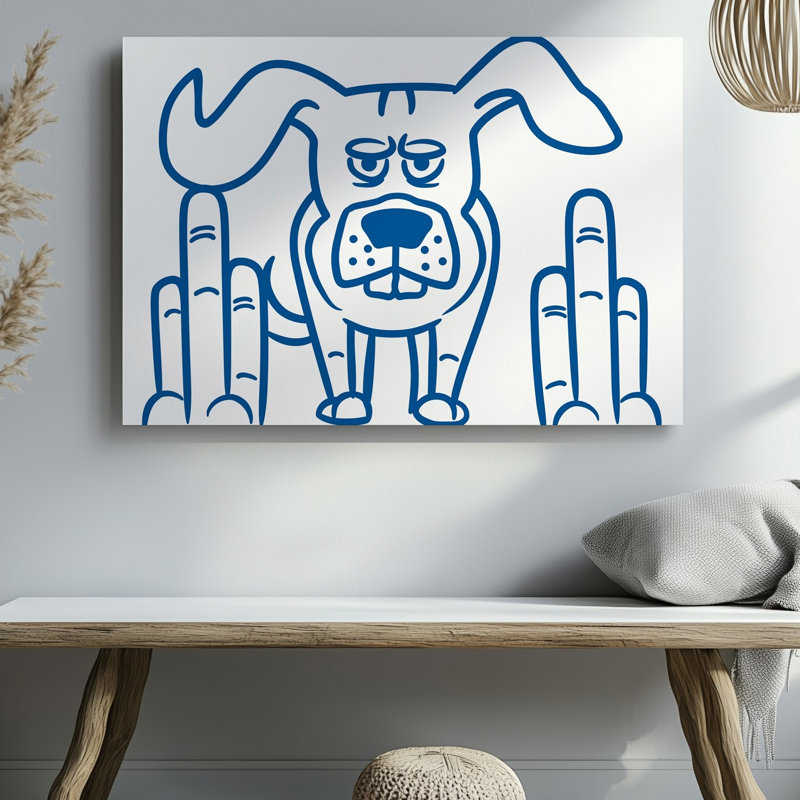 La toile crée une illustration fantaisiste d'un dessin de chien avec un art mural, 9" H x 12" W