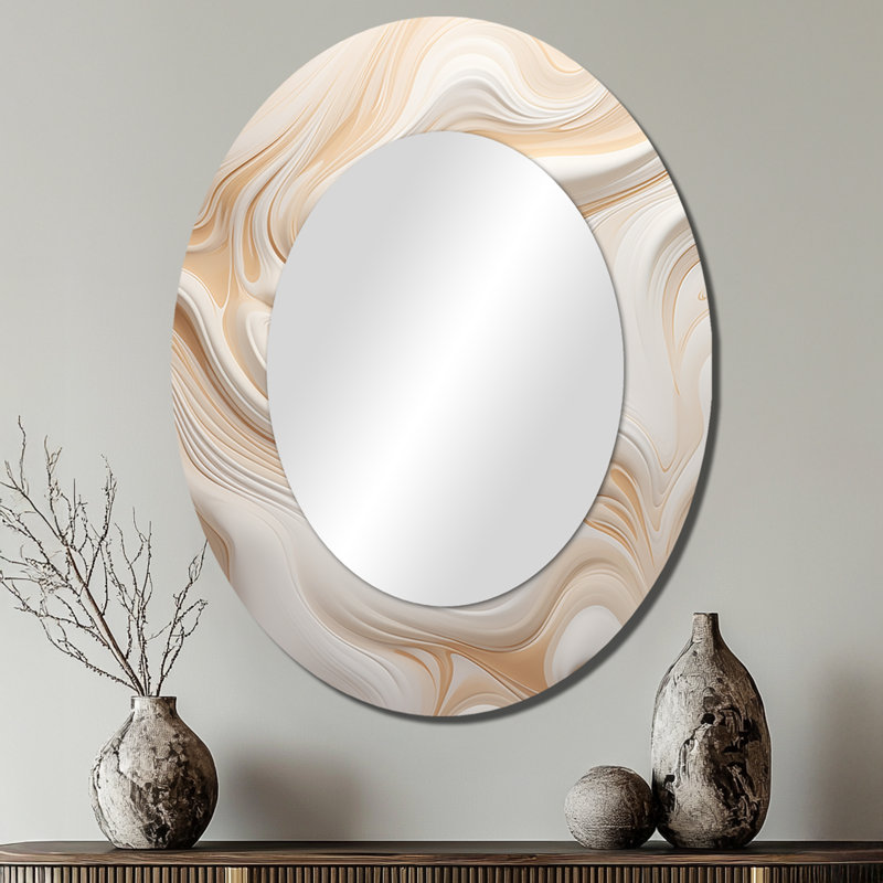 Abstrait blanc laiteux abstrait - grand miroir mural ovale sur métal, 40 po x 30 po