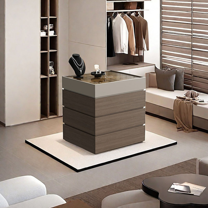 Simple Jewelry Storage Dresser Drawers Cabinet, Walnut/Khaki