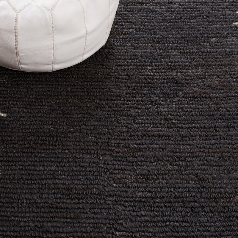 Wendell Natural Fiber Hand Woven Jute/Wool Abstract Rug in Black/Beige, Square 6'