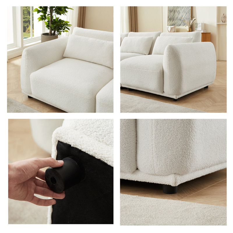 Ballyrobert 4 - Piece Upholstered Sectional, White Wool