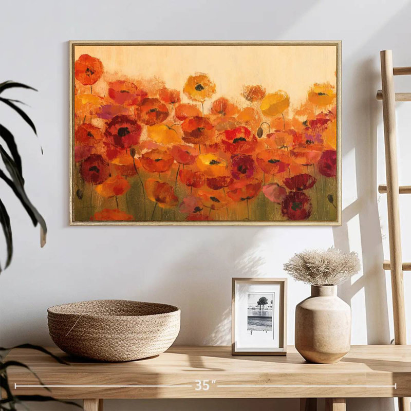 Coquelicots vibrants d'été, Cadre flottant en bois naturel, 25 po x 17 po
