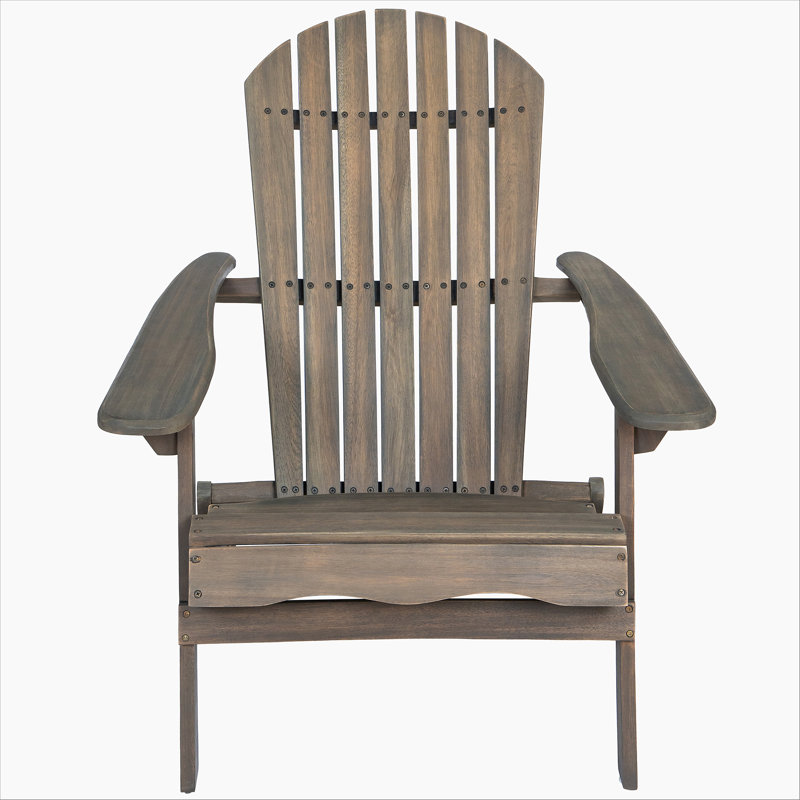 Acacia Wood Folding Adirondack Chair With Traditional Slats And Rustic Design For Outdoor Comfort And Durability, Gray