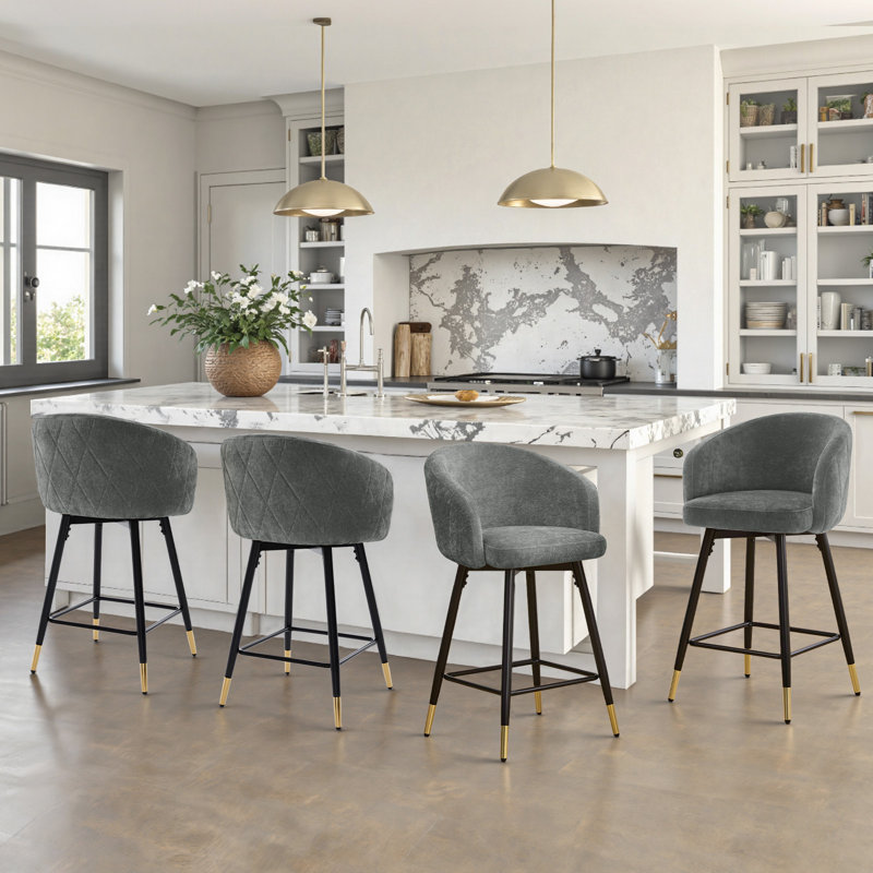 26" Swivel Upholstered Counter & Bar Stool with Metal Frame, Gray
