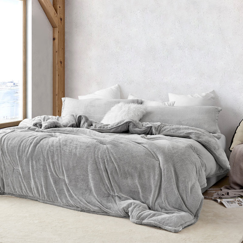 Frosted Velour Coma Inducer Oversized Comforter Set, Queen Comforter +  2 Queen Shams, Gray