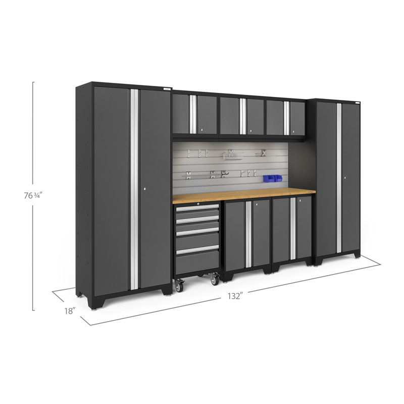 Bold Series 76.75'' H x 132'' W x 18'' D 9 Garage Storage Cabinet Set, Grey, Bamboo
